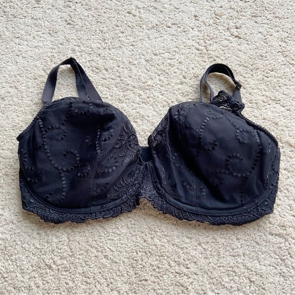 Vintage Soma Lightly Lined Black Lace Bra Size 36DDD
